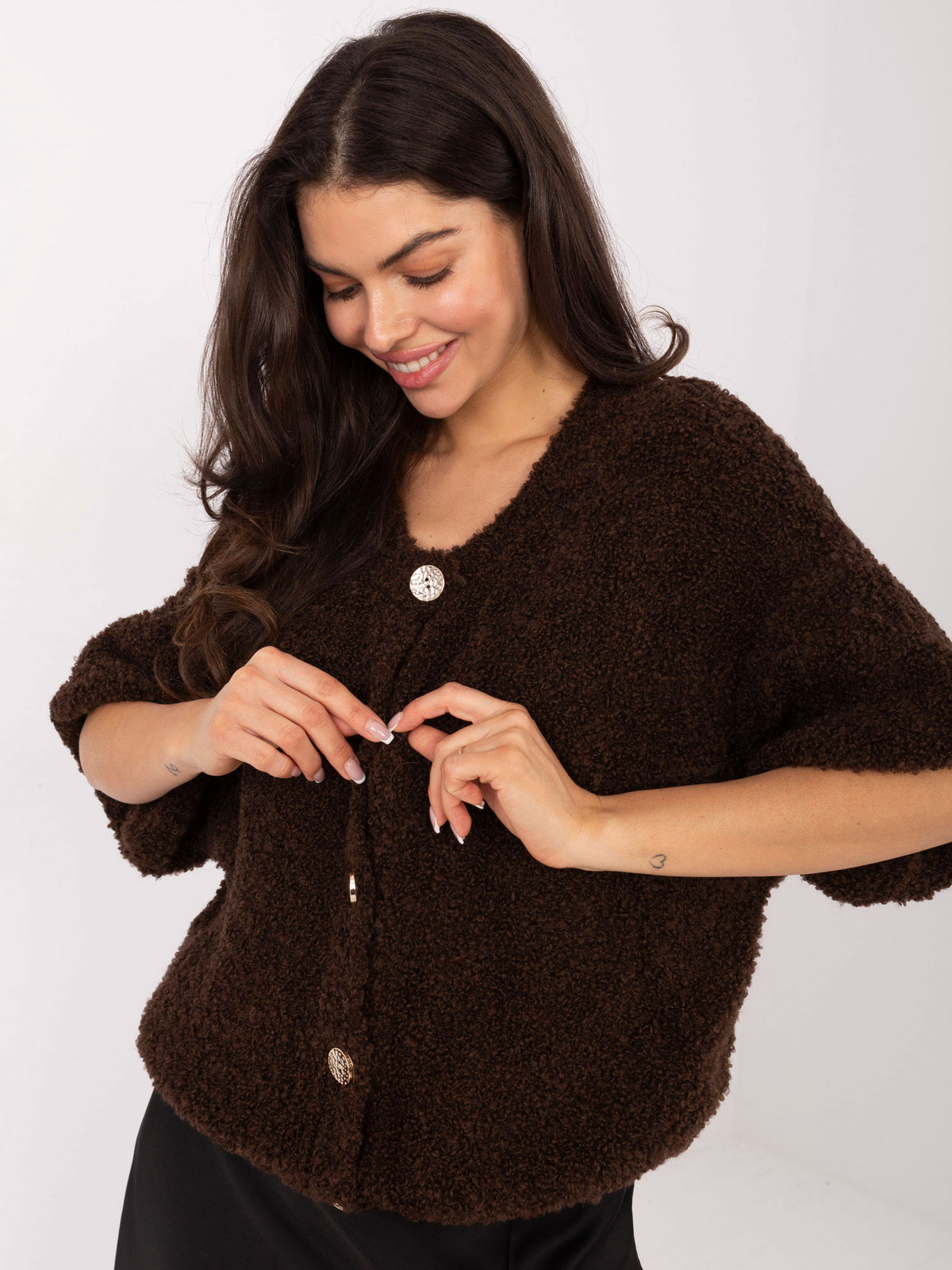MELFIA® Bouclé-Pullover mit Knöpfen