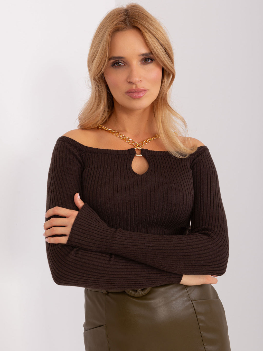 MELFIA Pullover mit Offenen Schultern und Ketten