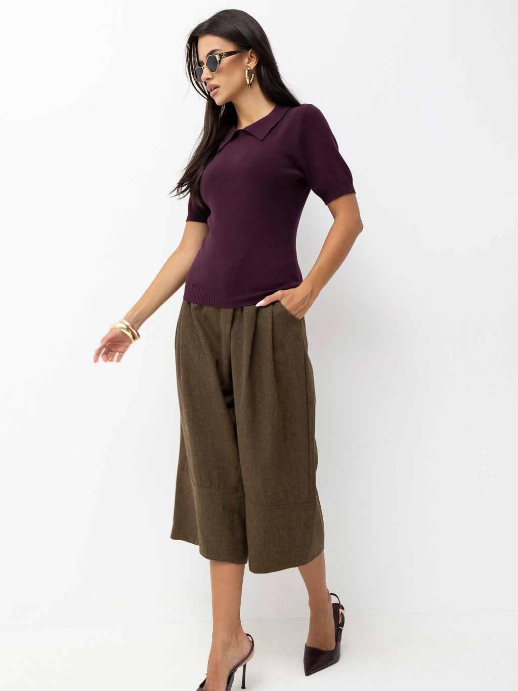 MELFIA® Damen-Polo-Pullover mit kurzen Ärmeln