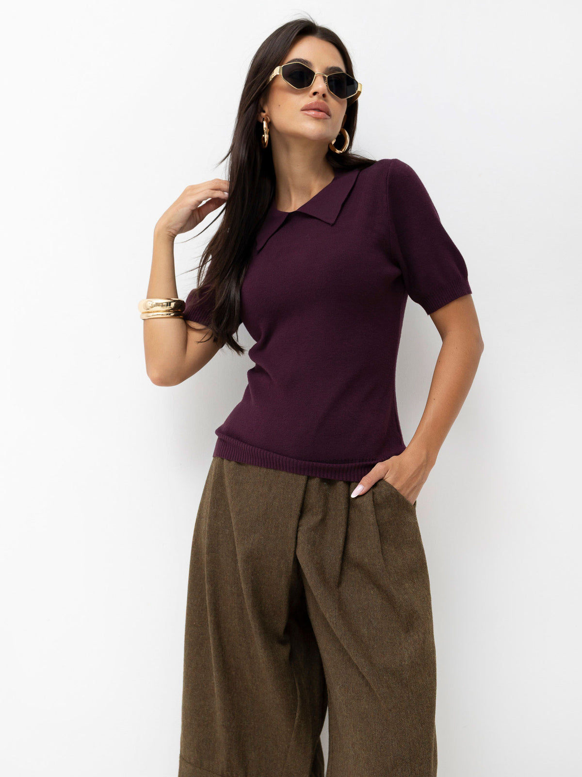 MELFIA® Damen-Polo-Pullover mit kurzen Ärmeln