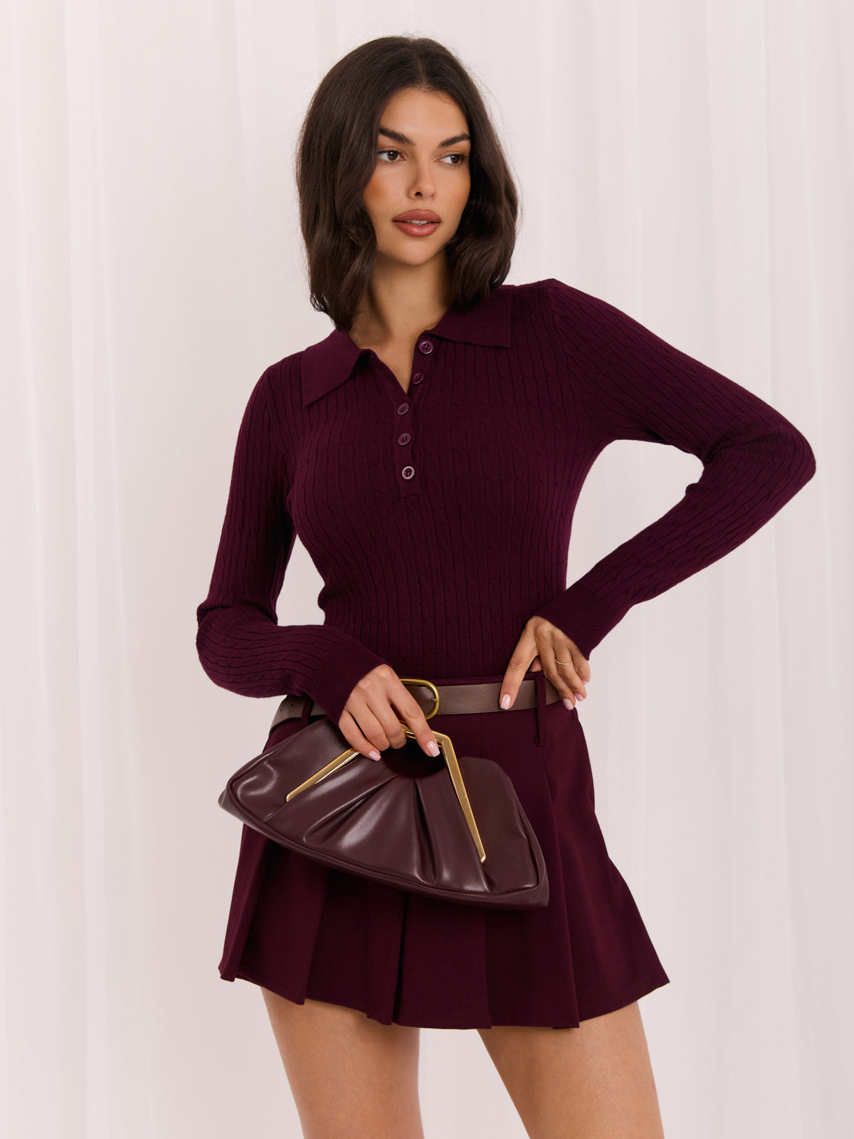 MELFIA – Zopfstrick-Pullover im Polo-Look