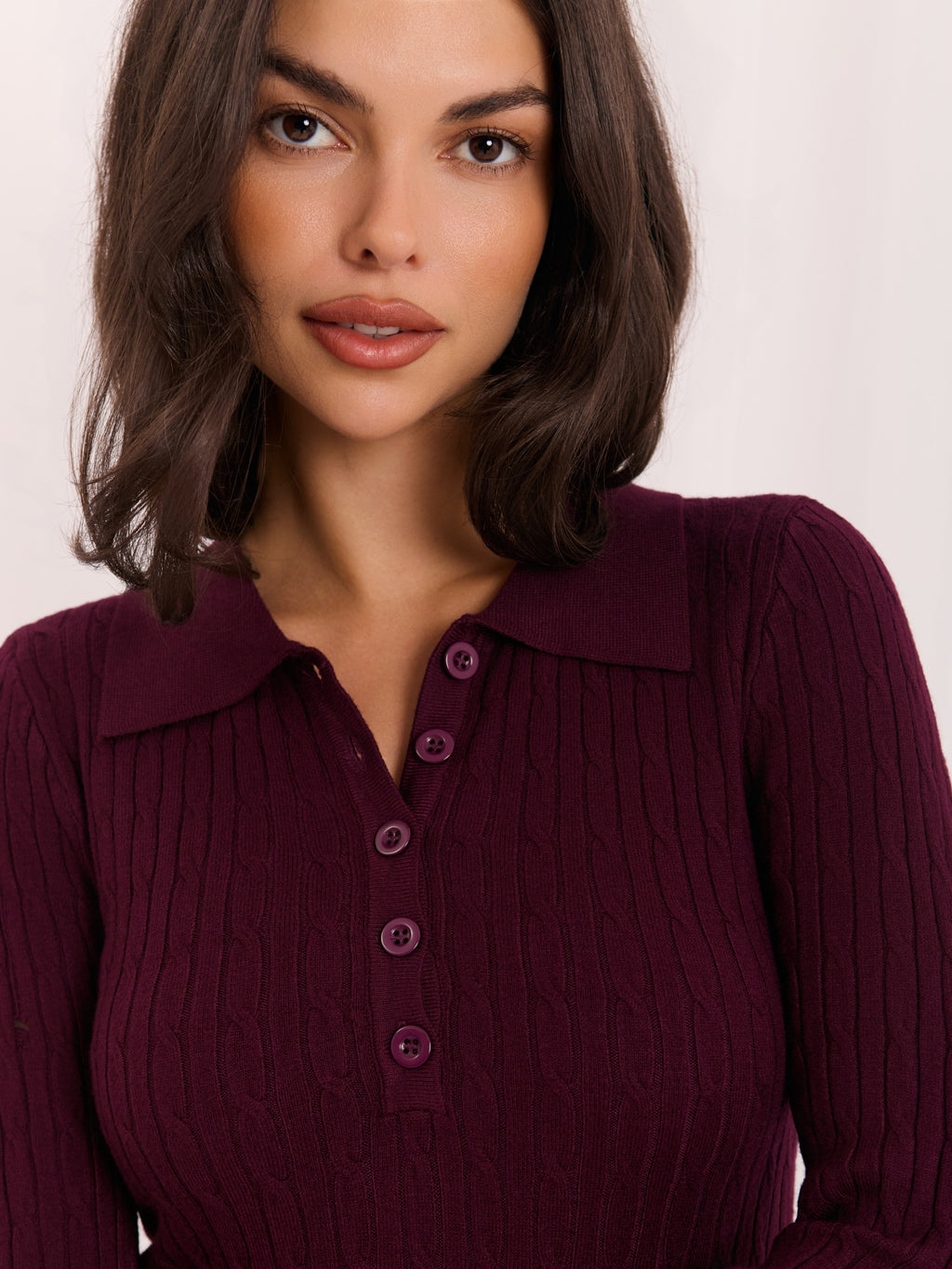MELFIA – Zopfstrick-Pullover im Polo-Look