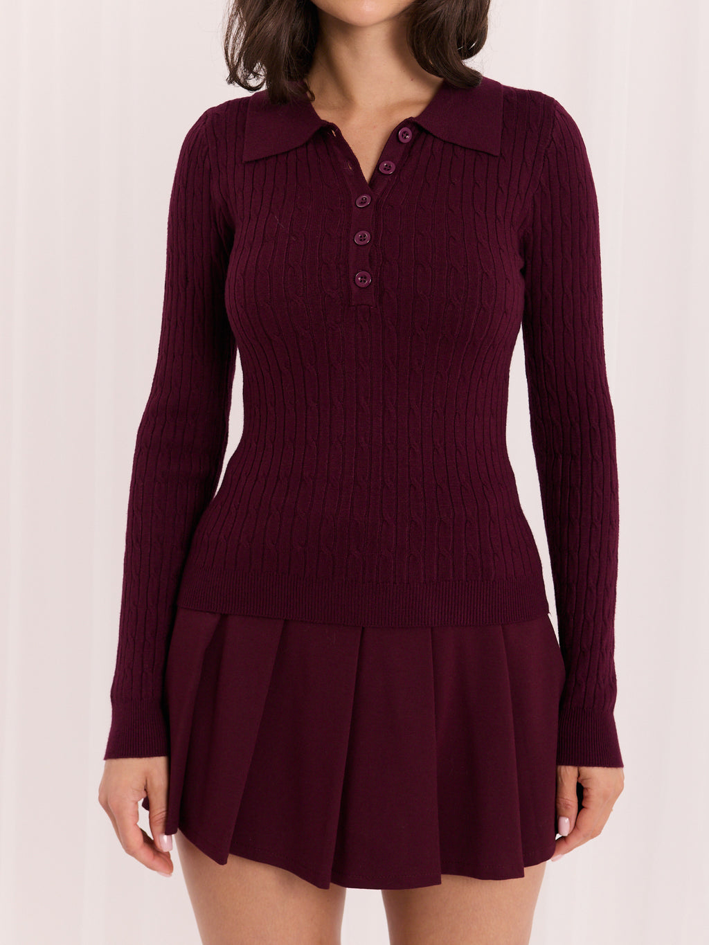 MELFIA – Zopfstrick-Pullover im Polo-Look