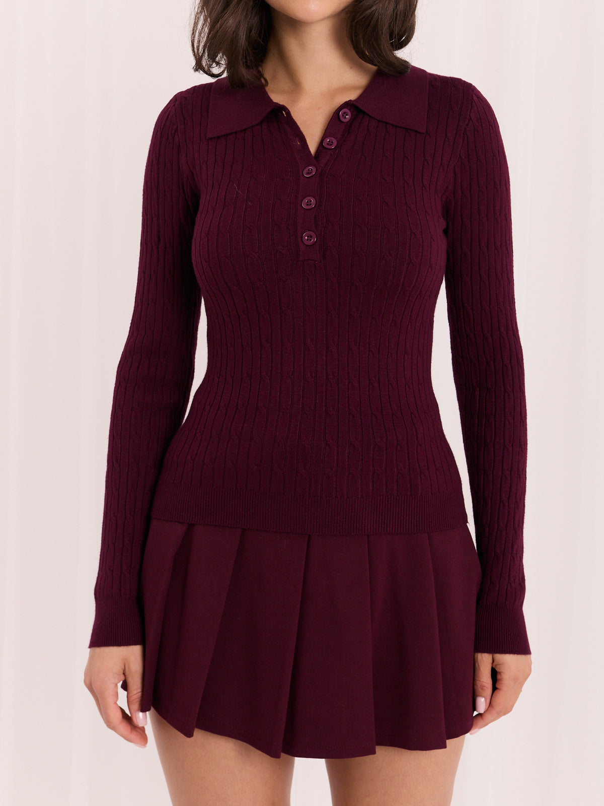 MELFIA – Zopfstrick-Pullover im Polo-Look