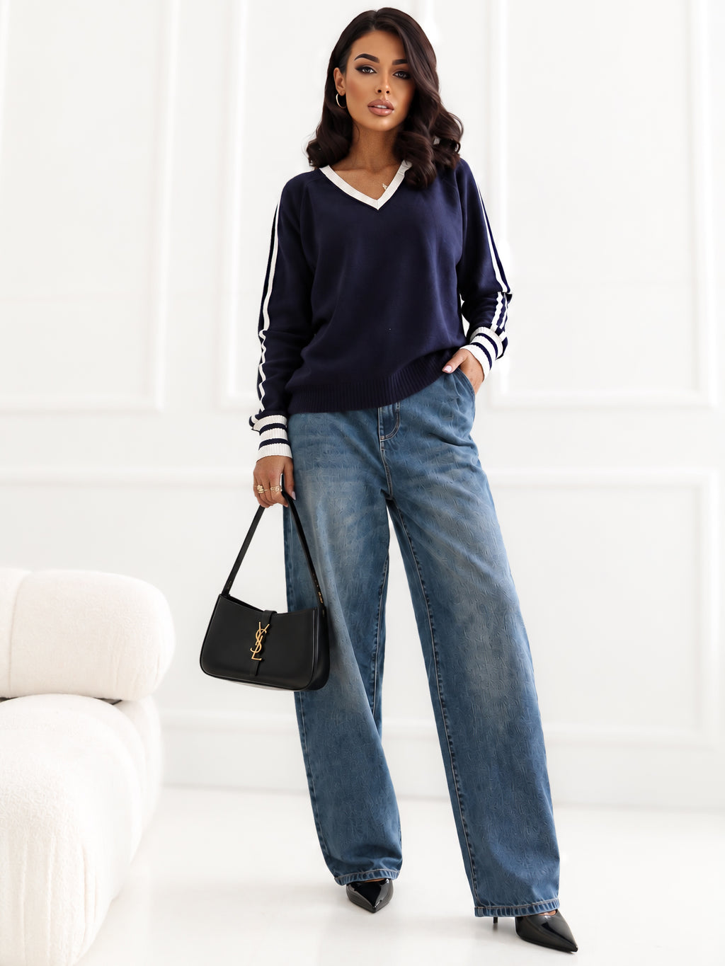 MELFIA NOIR Barrel-Leg Jeans in Dunkelblau