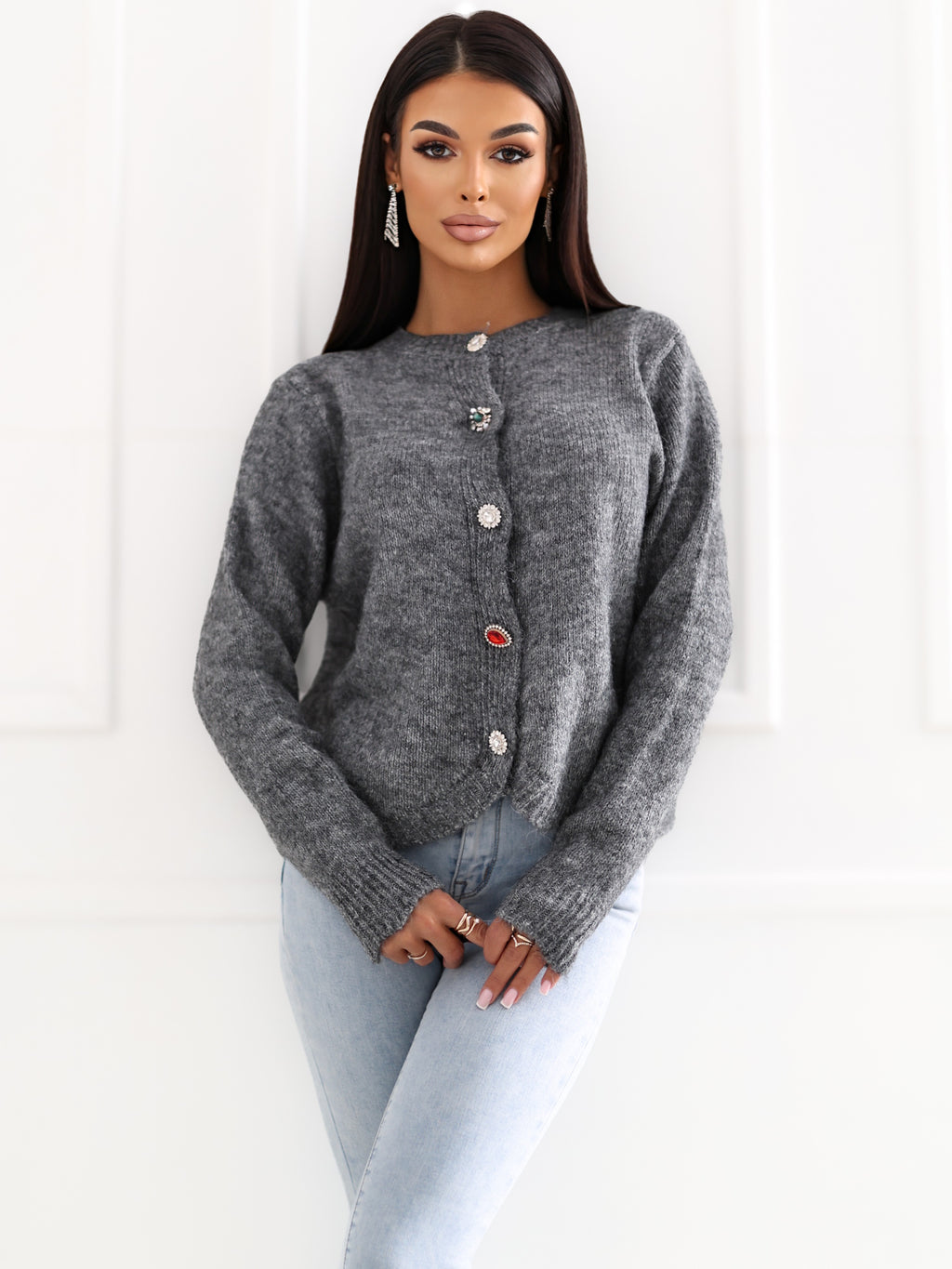 MELFIA ELENA – Flauschiger Cardigan mit Schmuckknöpfen