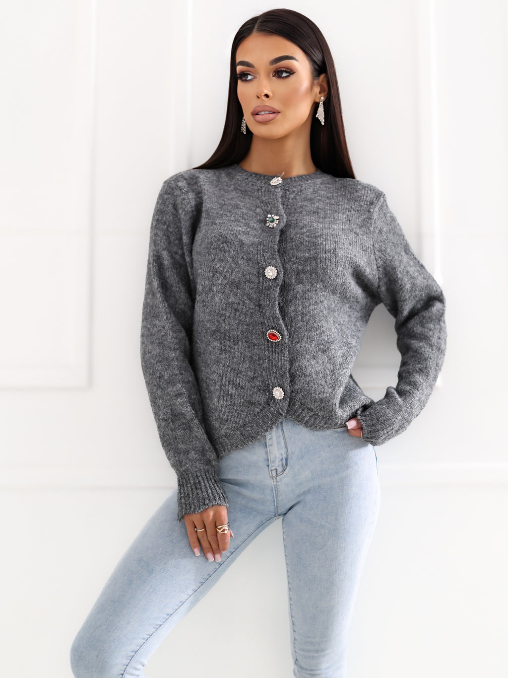 MELFIA ELENA – Flauschiger Cardigan mit Schmuckknöpfen