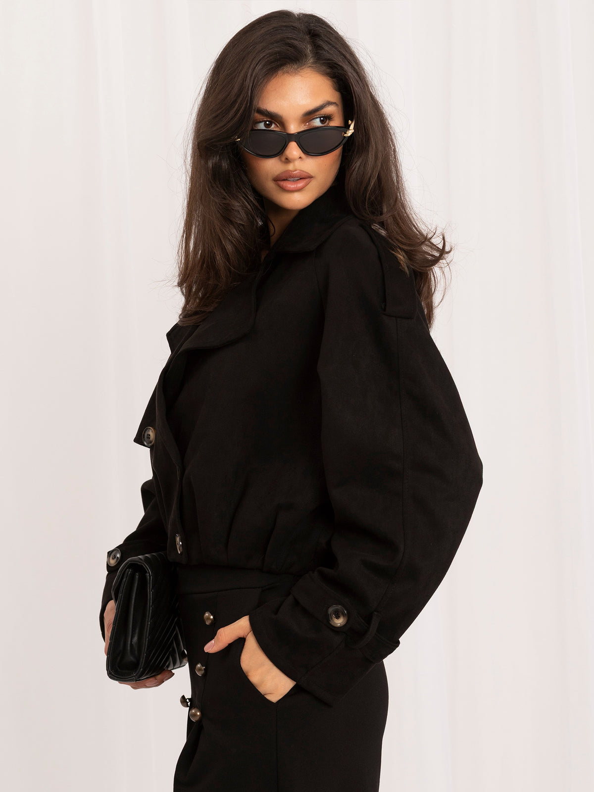 MELFIA Faux Suede Cropped Jacket