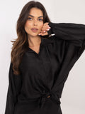 Schwarze Oversize-Bluse mit floralem Blumenmuster