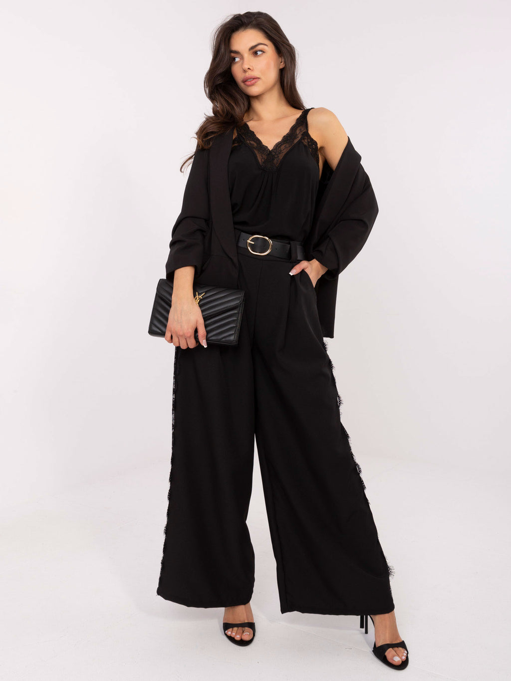 MELFIA Elegante Hose mit Spitzenstreifen