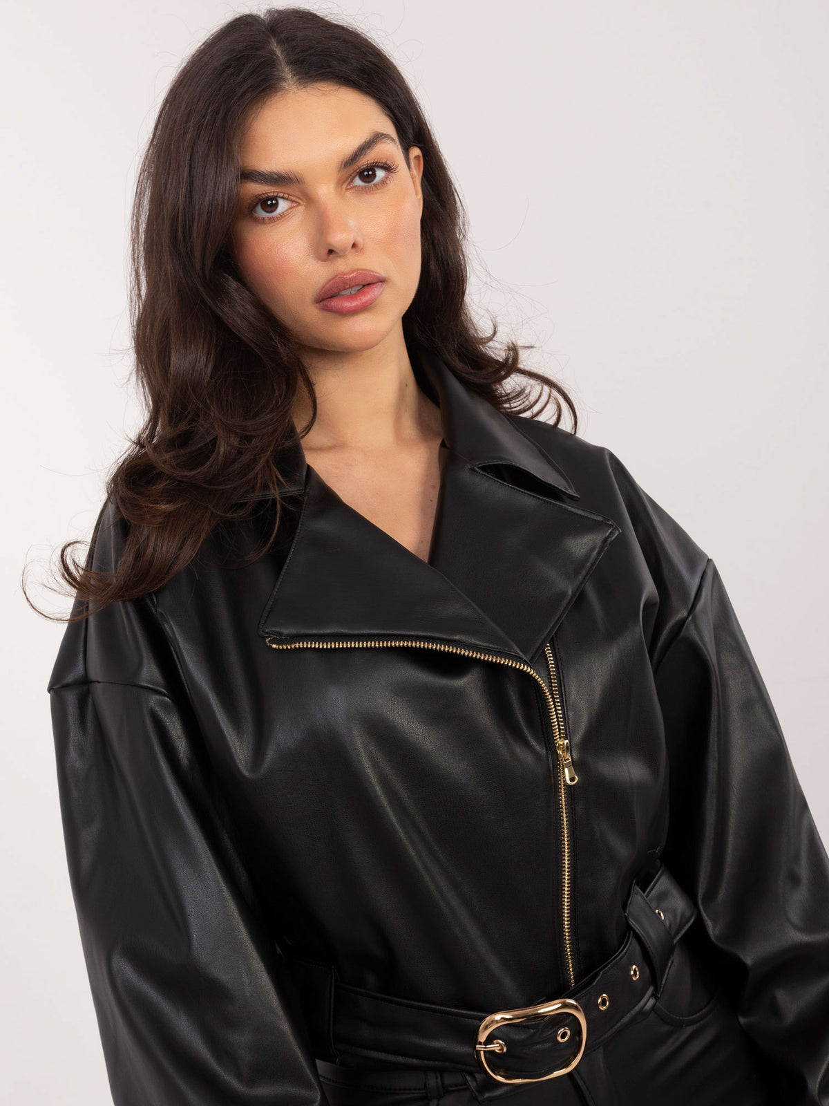 MELFIA  Schwarze Bikerjacke mit gerafften Ärmeln