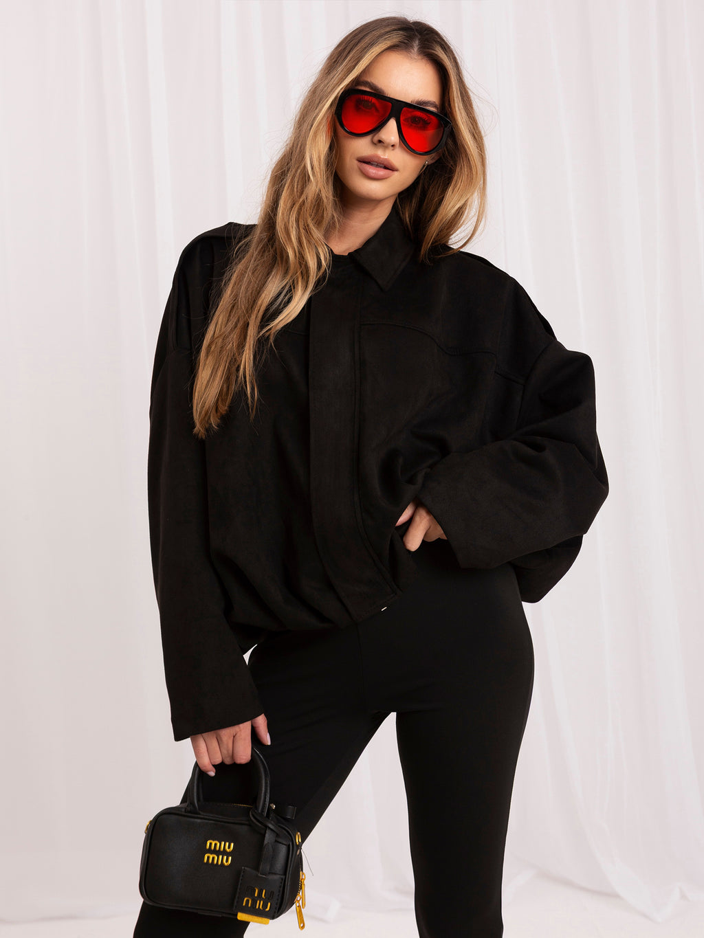 MELFIA Faux Suede Zip Bomber Jacket