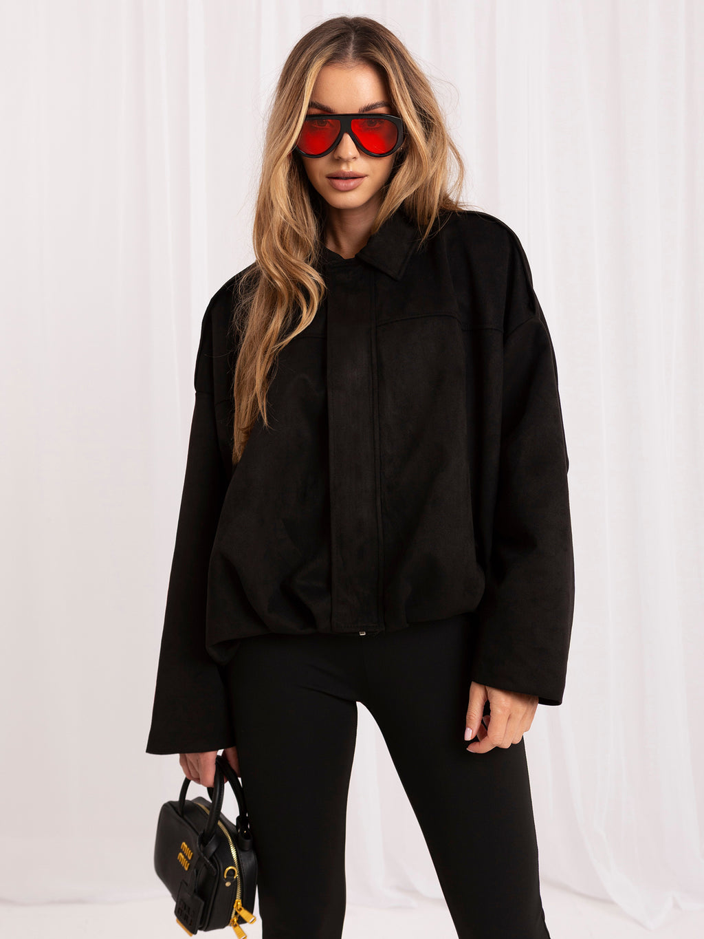 MELFIA Faux Suede Zip Bomber Jacket