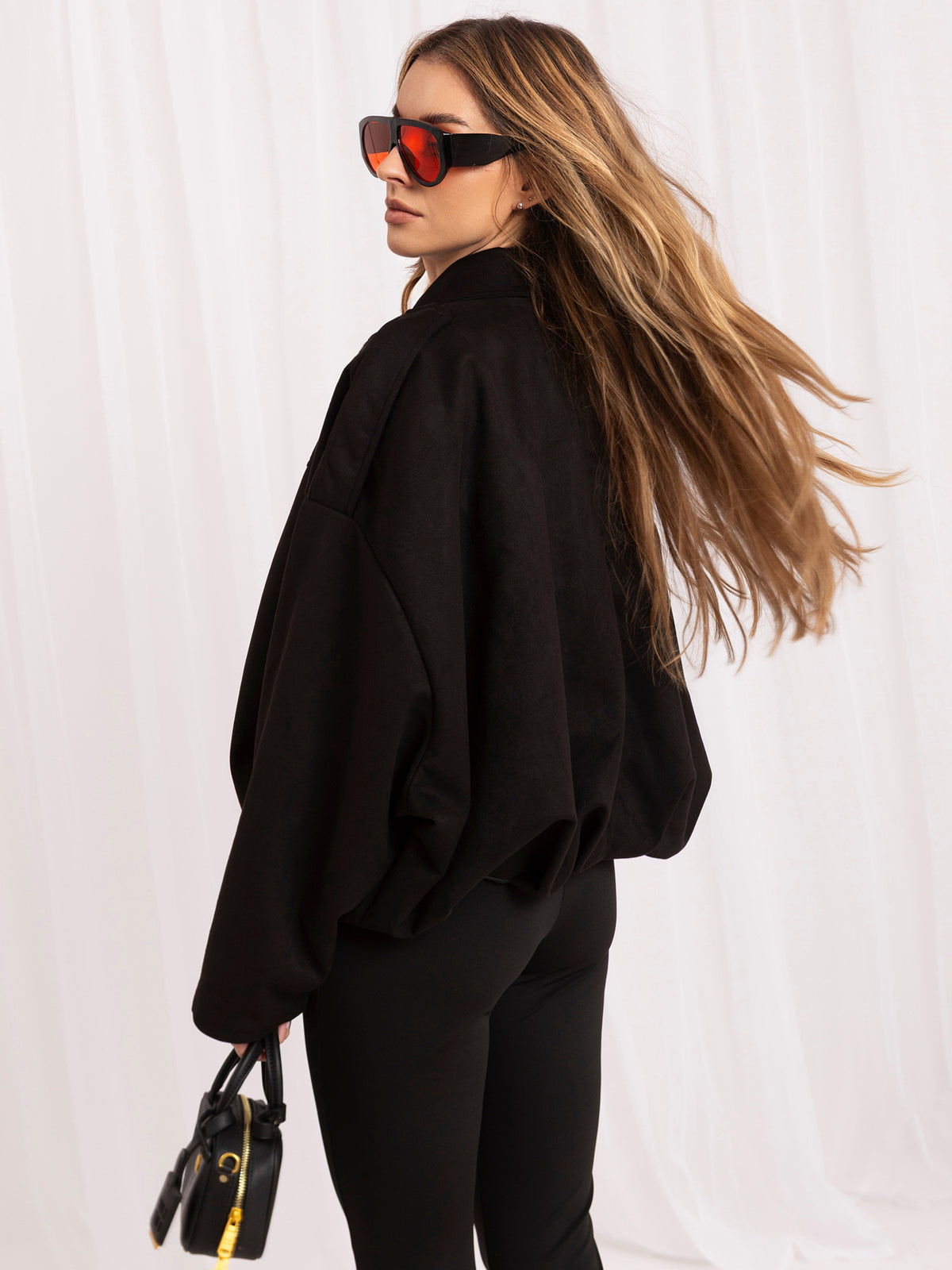 MELFIA Faux Suede Zip Bomber Jacket