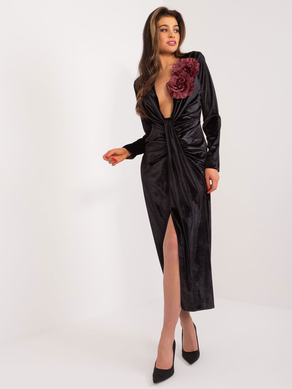 MELFIA Velvet Slit Evening Dress