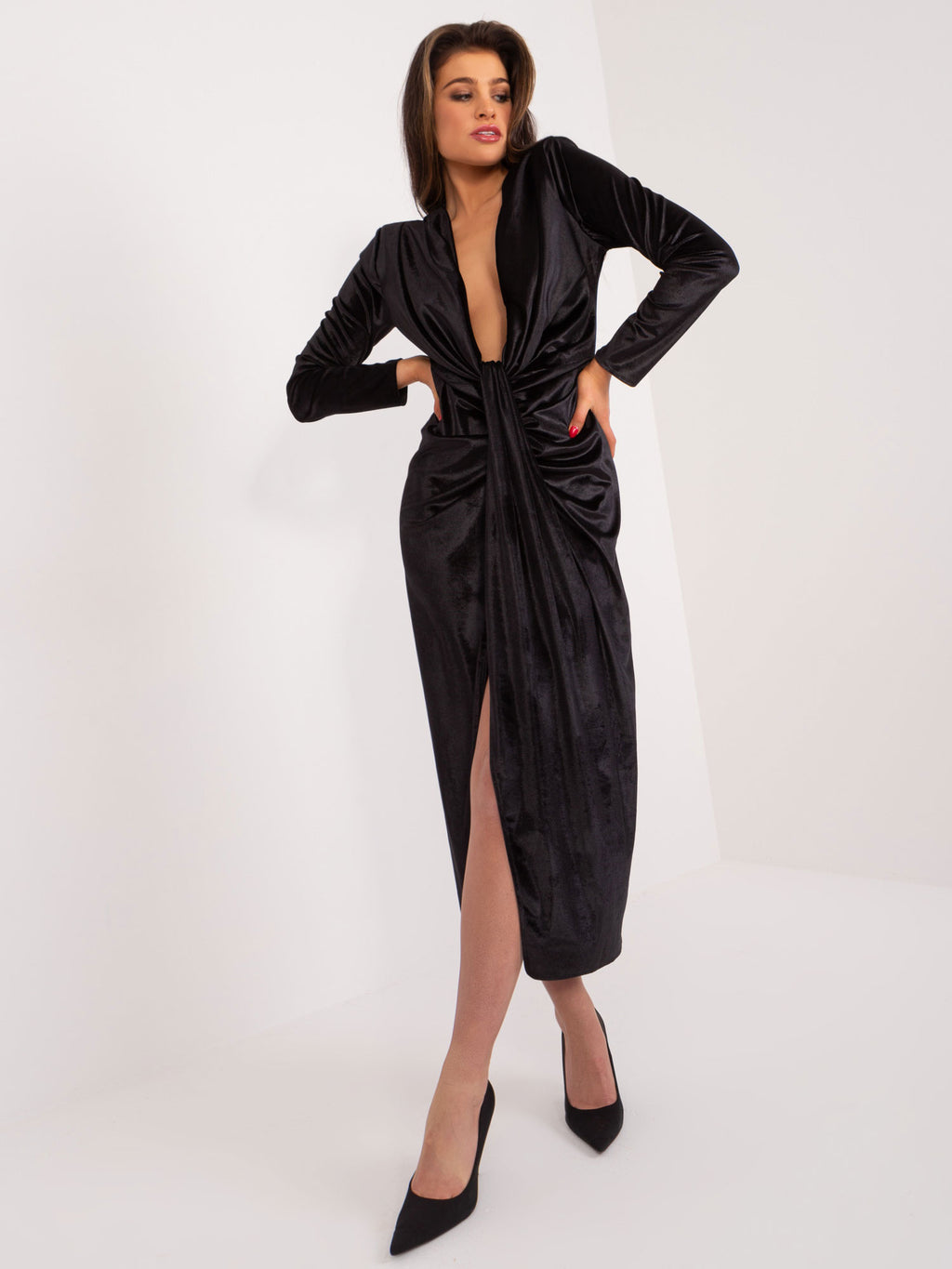 MELFIA Velvet Slit Evening Dress