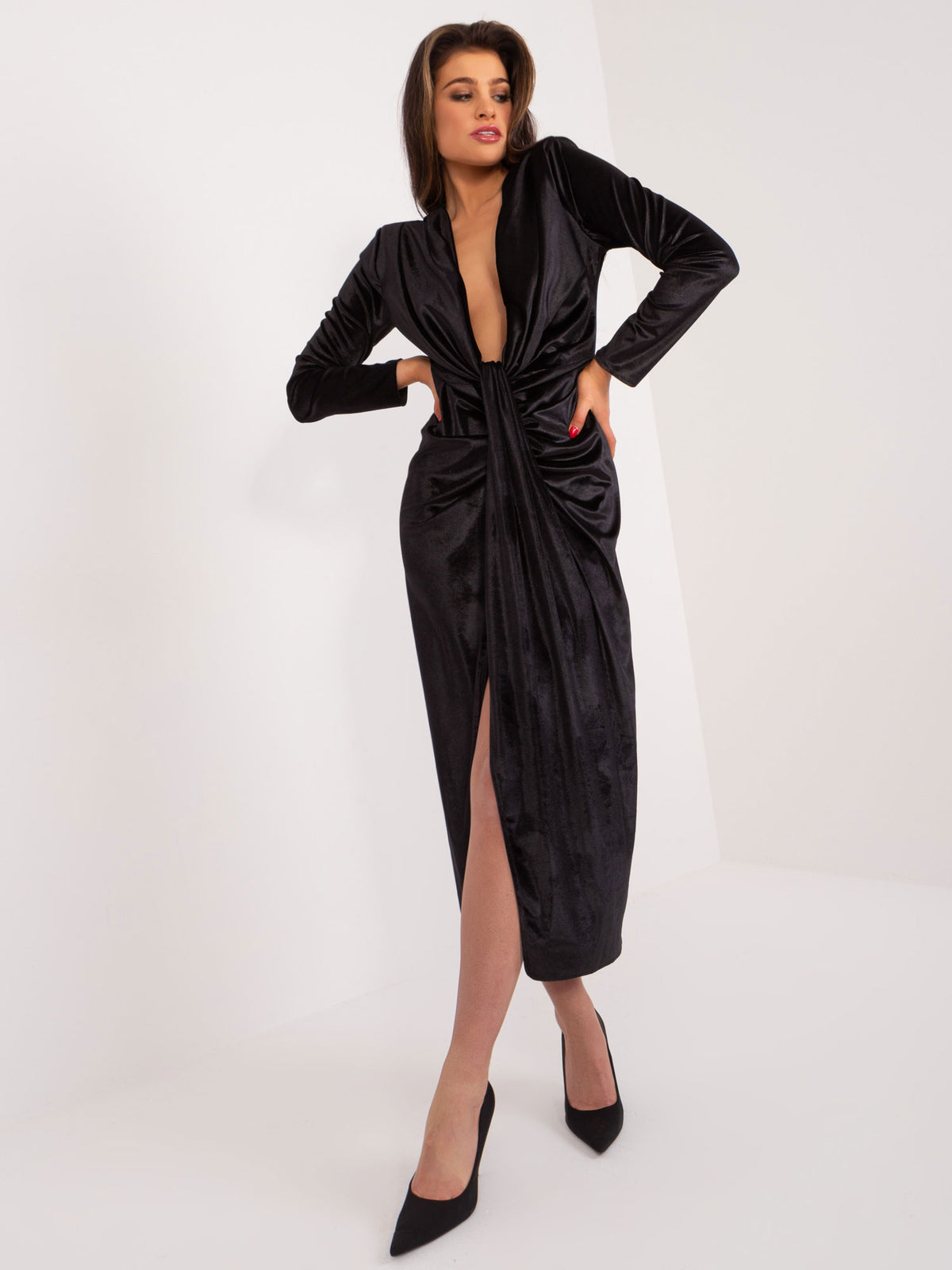 MELFIA Velvet Slit Evening Dress
