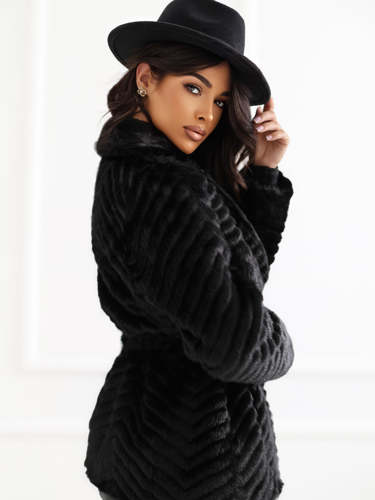 MELFIA Belted Faux Fur Coat