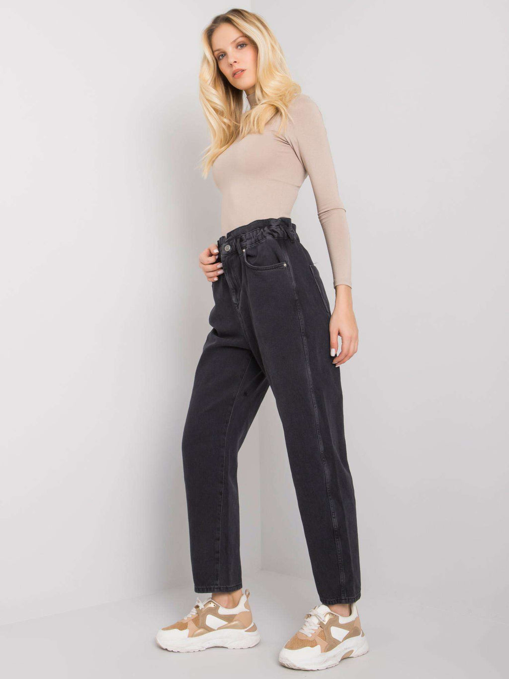 MELFIA Schwarze Damen Mom Jeans – High Waist