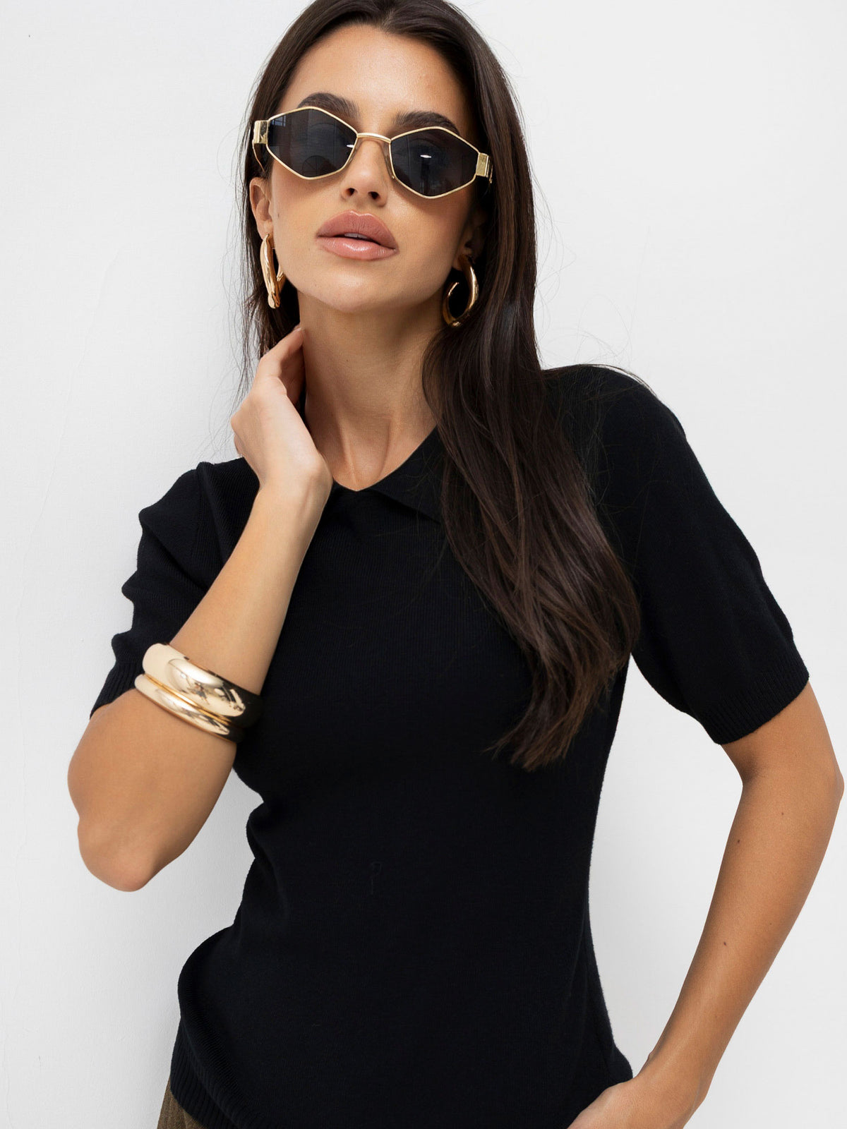 MELFIA® Damen-Polo-Pullover mit kurzen Ärmeln