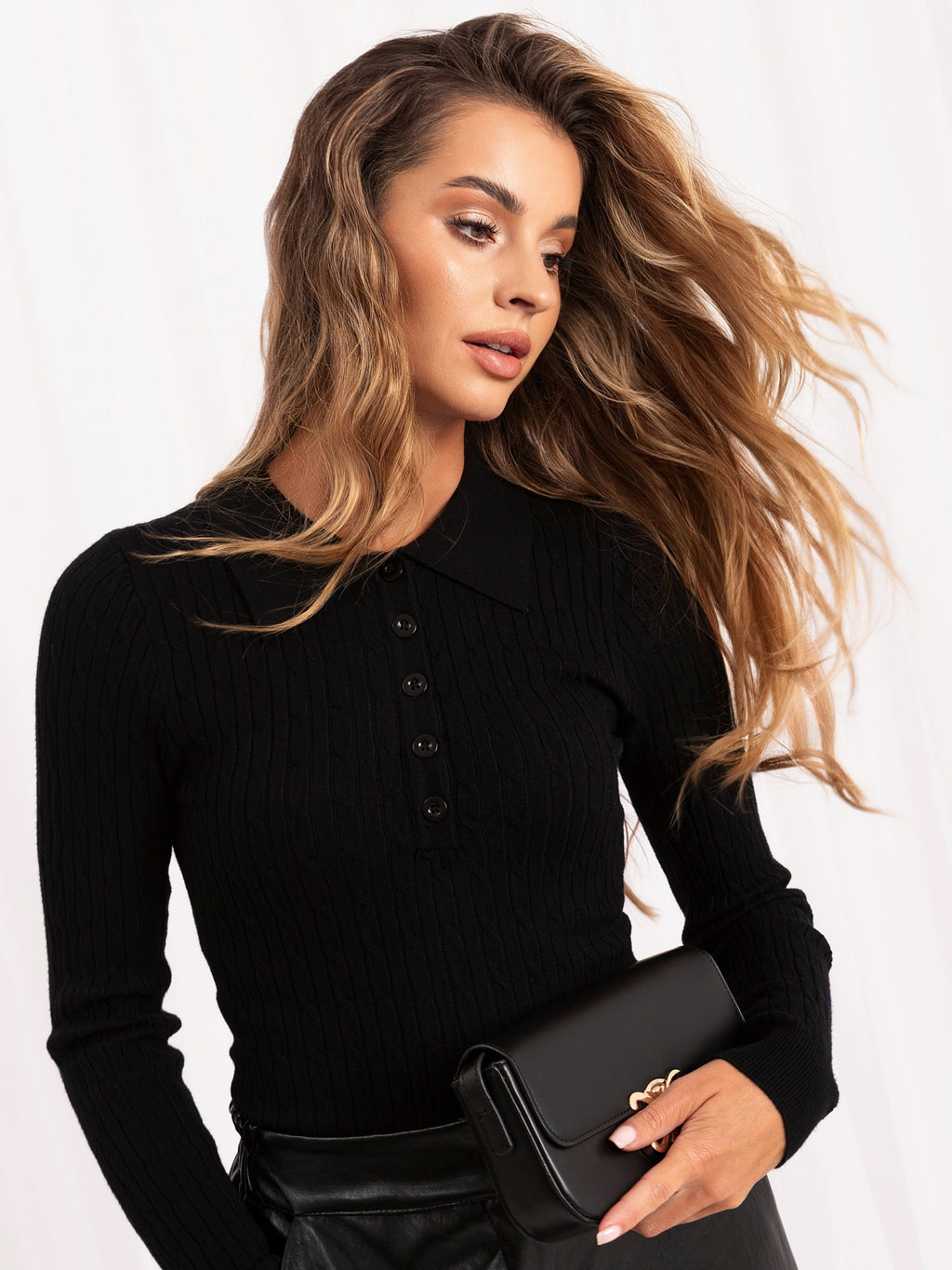 MELFIA – Zopfstrick-Pullover im Polo-Look