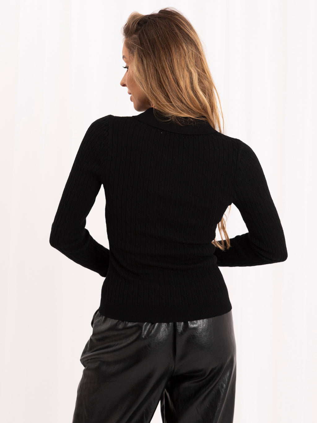 MELFIA – Zopfstrick-Pullover im Polo-Look