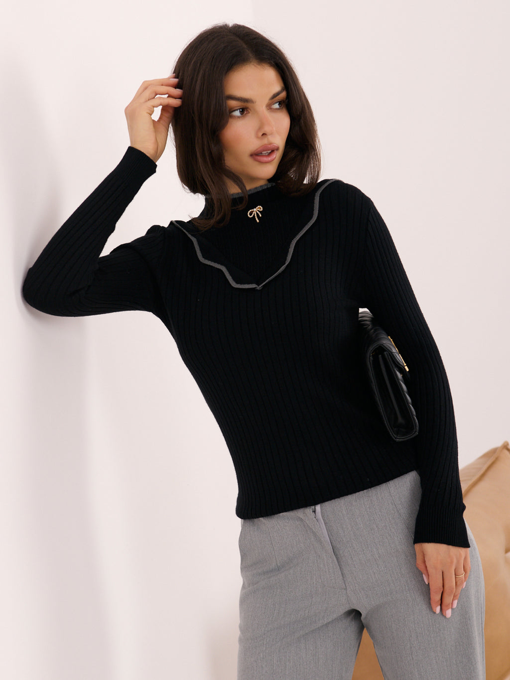 MELFIA® Gestreifter Pullover mit Stehkragen
