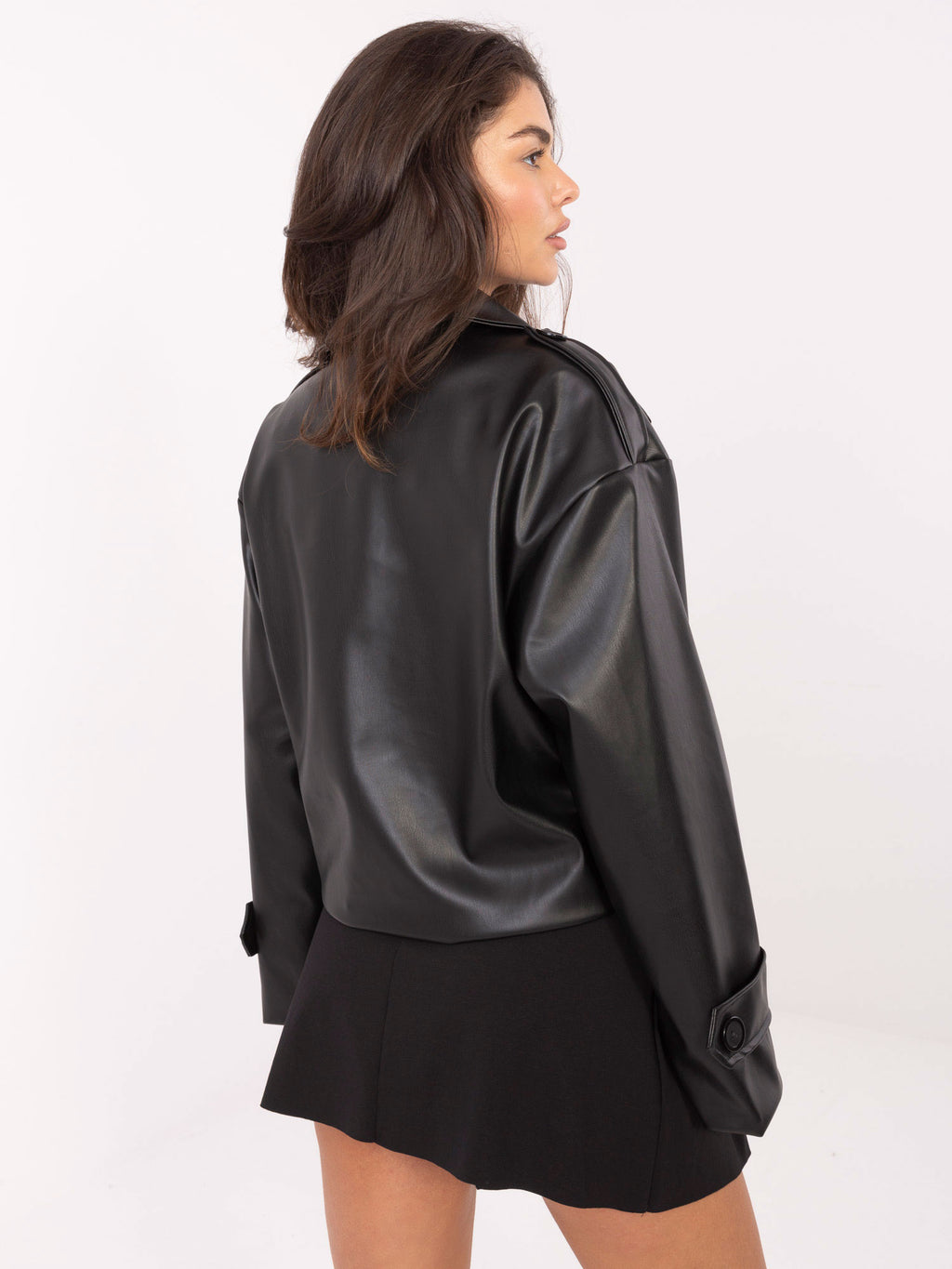 MELFIA Double-Breasted Faux Leather Coat