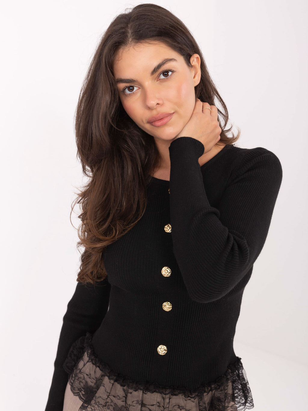 MELFIA® Pullover mit Zierknöpfen & Spitzendetail