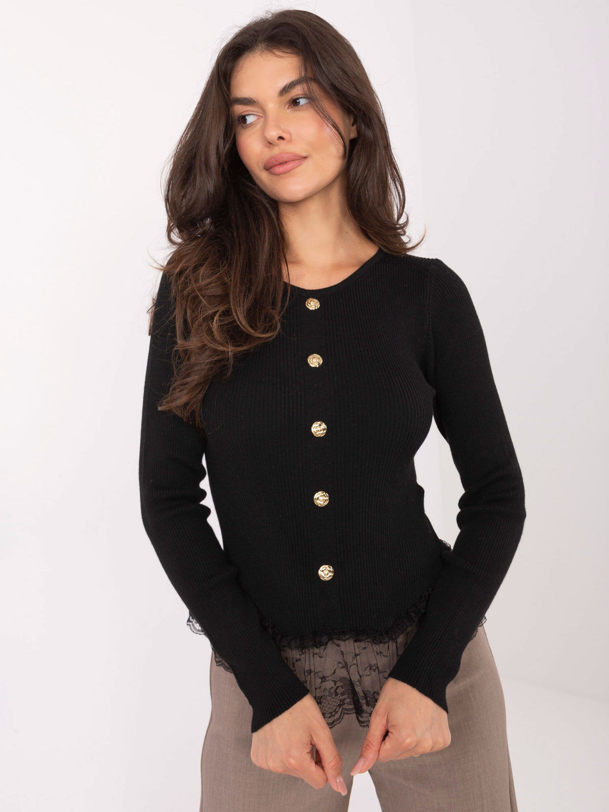 MELFIA® Pullover mit Zierknöpfen & Spitzendetail