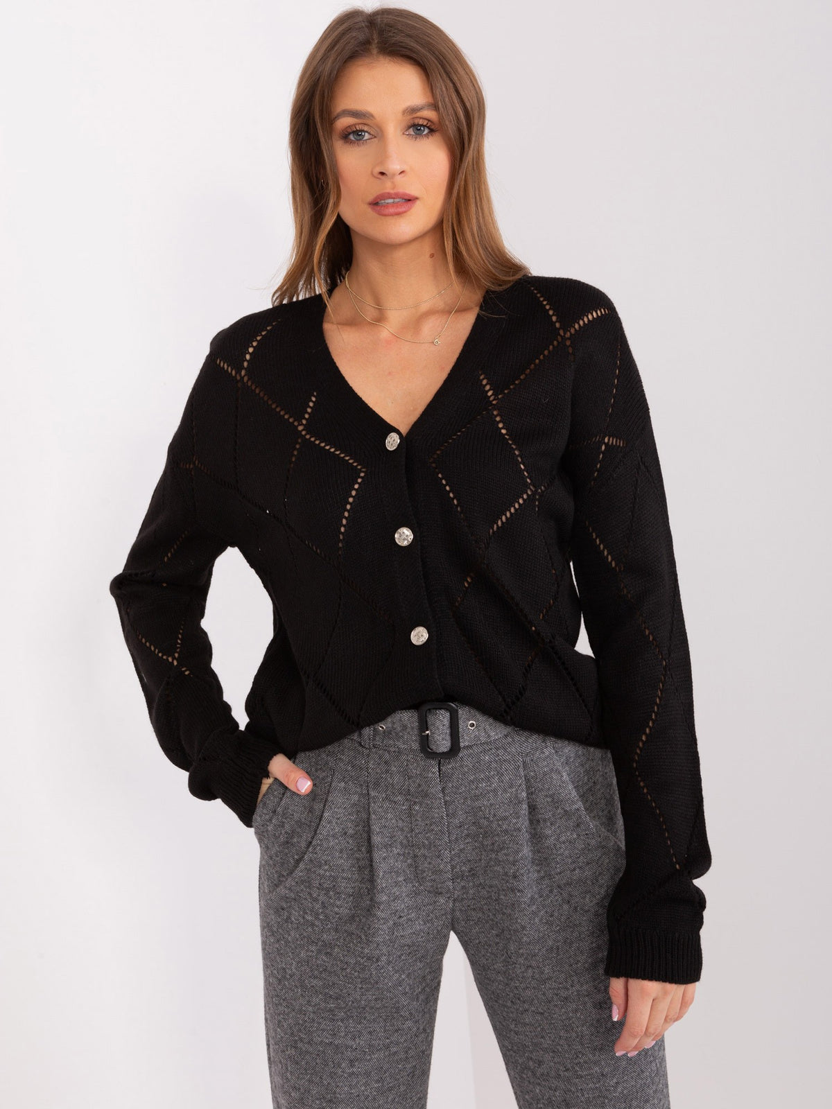 MELFIA® Cardigan mit Knöpfen & Lochmuster