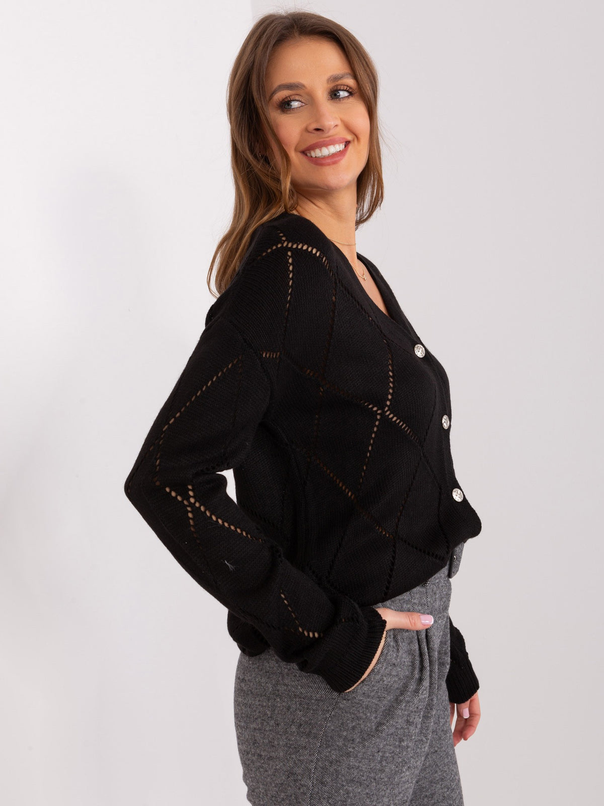 MELFIA® Cardigan mit Knöpfen & Lochmuster