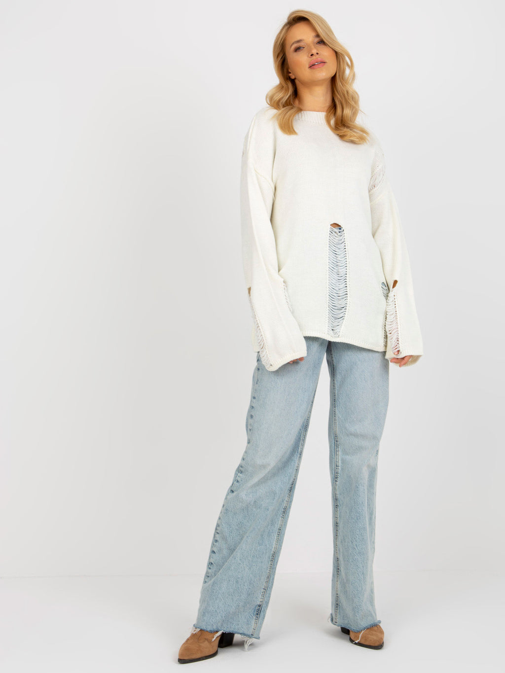 MELFIA Oversize-Pullover mit Weiten Ärmeln und Lochmuster