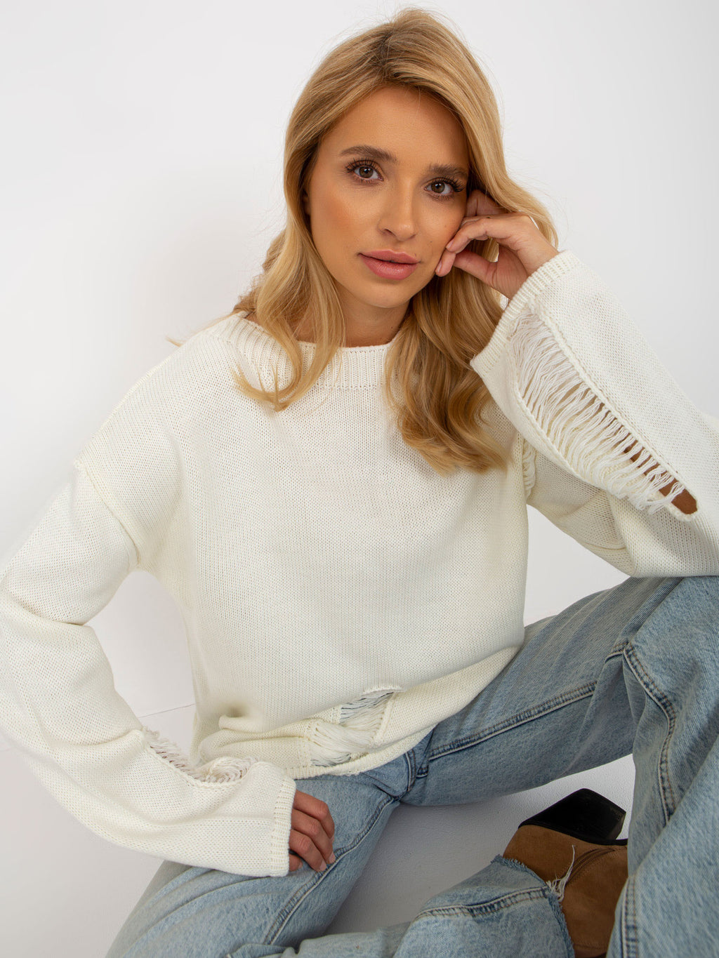 MELFIA Oversize-Pullover mit Weiten Ärmeln und Lochmuster