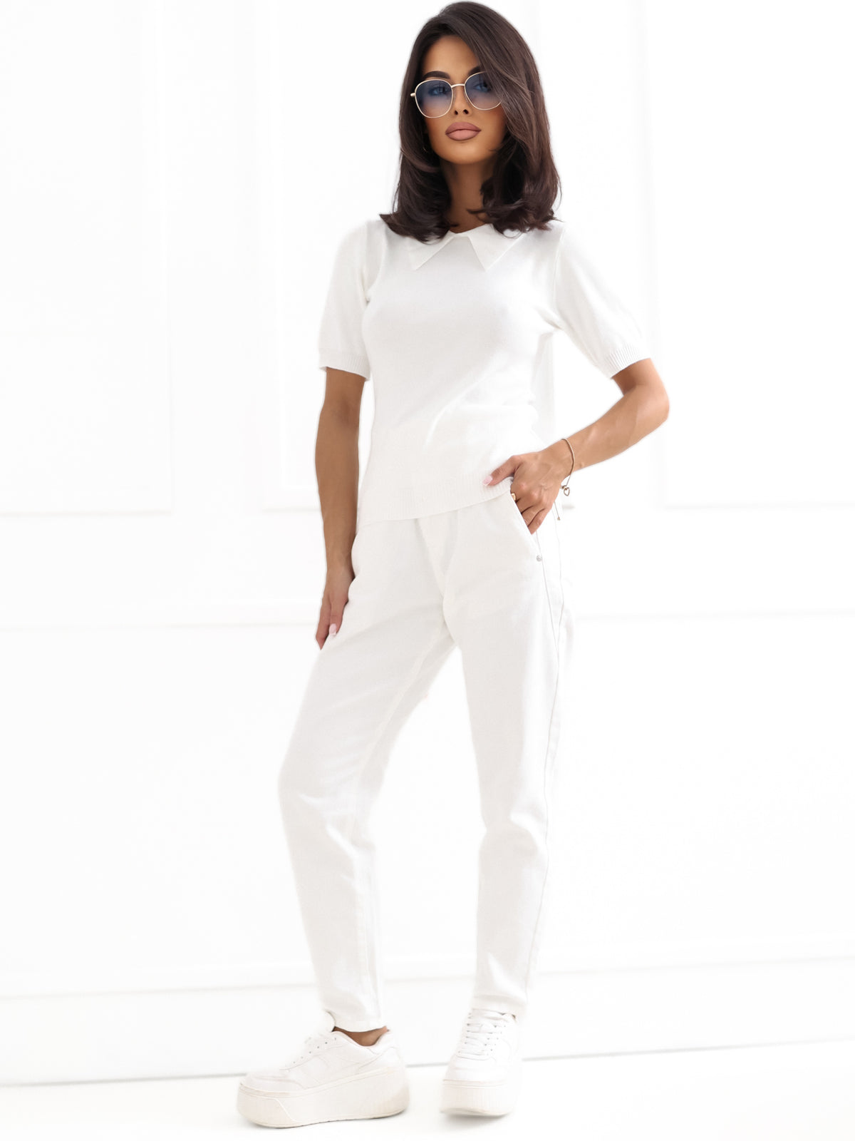 MELFIA® Damen-Polo-Pullover mit kurzen Ärmeln