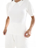 MELFIA® Damen-Polo-Pullover mit kurzen Ärmeln