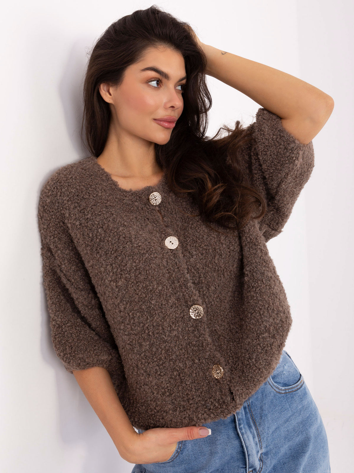 MELFIA® Bouclé-Pullover mit Knöpfen