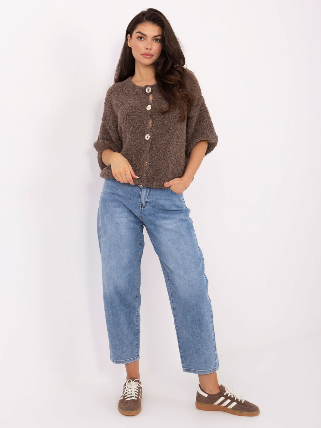 MELFIA® Bouclé-Pullover mit Knöpfen