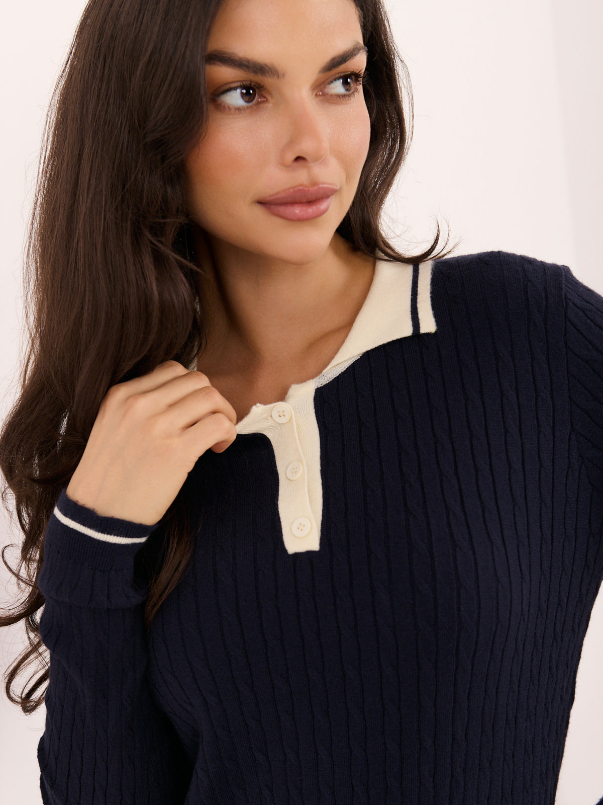 MELFIA – Damen-Polo-Pullover mit Zopfmuster