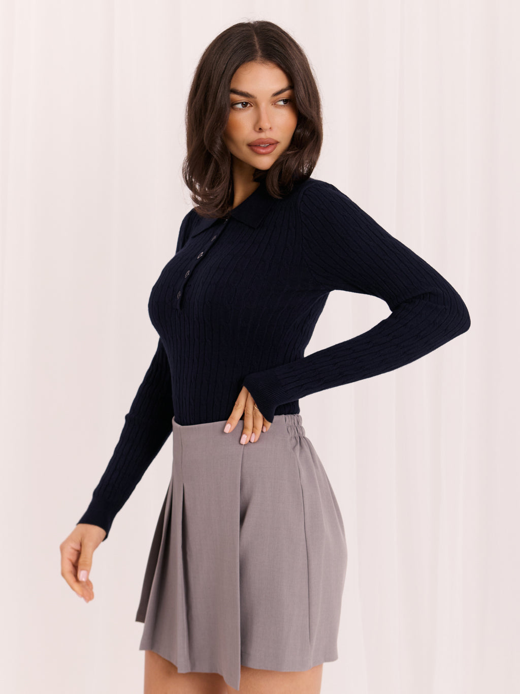 MELFIA – Zopfstrick-Pullover im Polo-Look