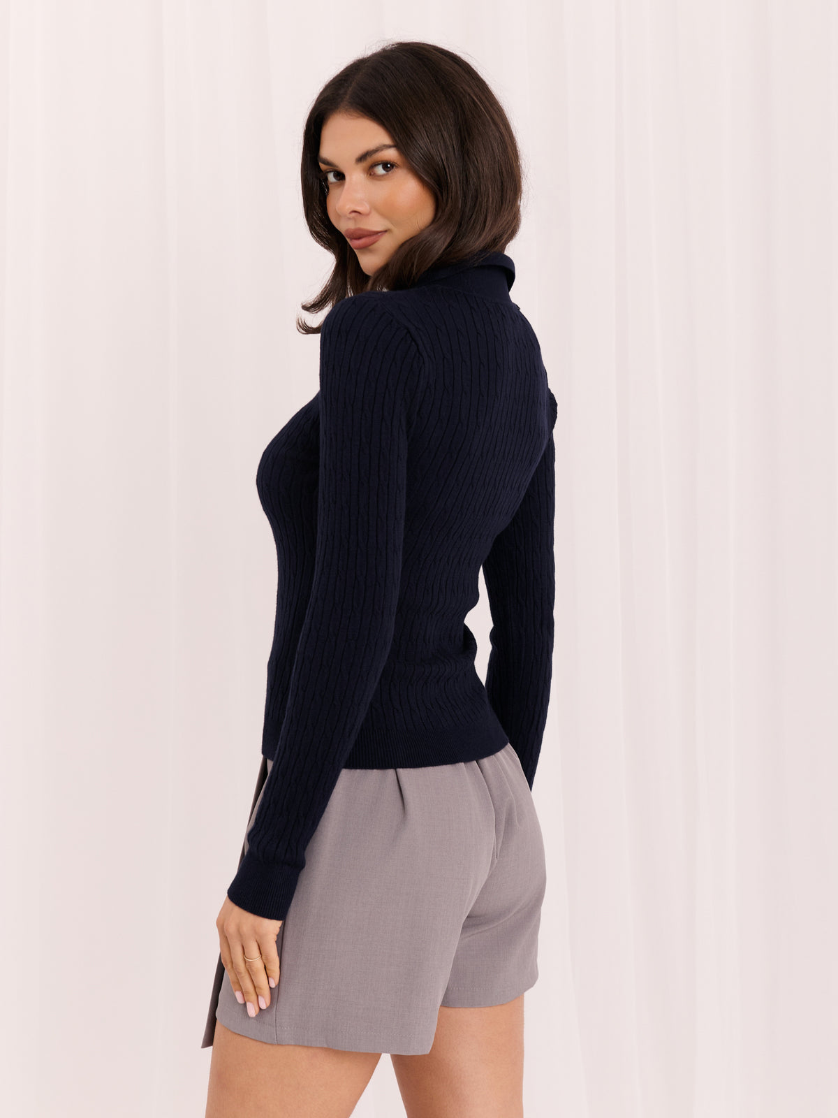 MELFIA – Zopfstrick-Pullover im Polo-Look