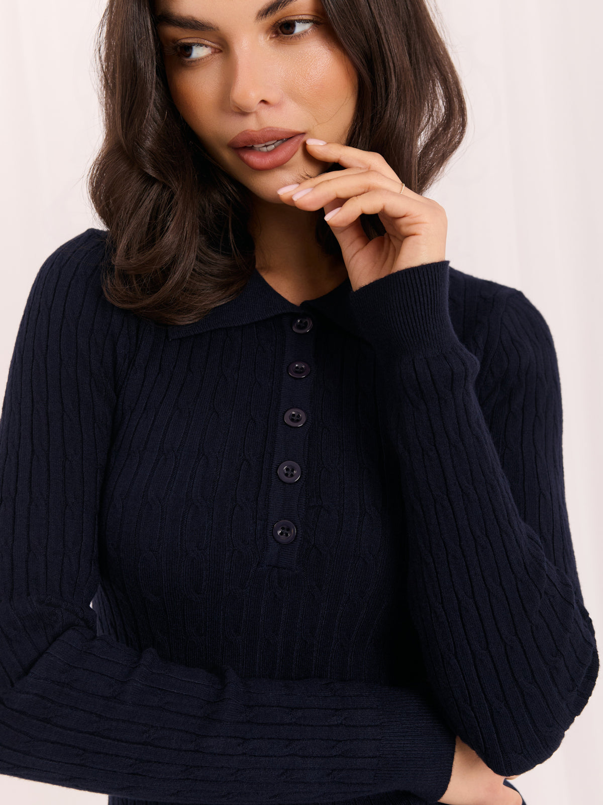 MELFIA – Zopfstrick-Pullover im Polo-Look