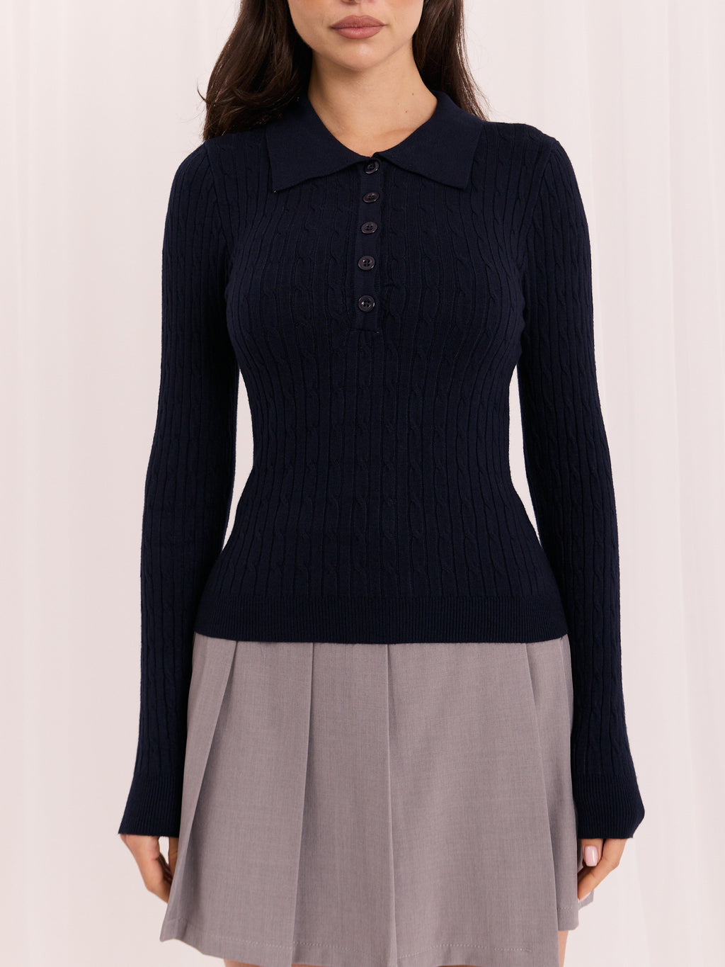 MELFIA – Zopfstrick-Pullover im Polo-Look