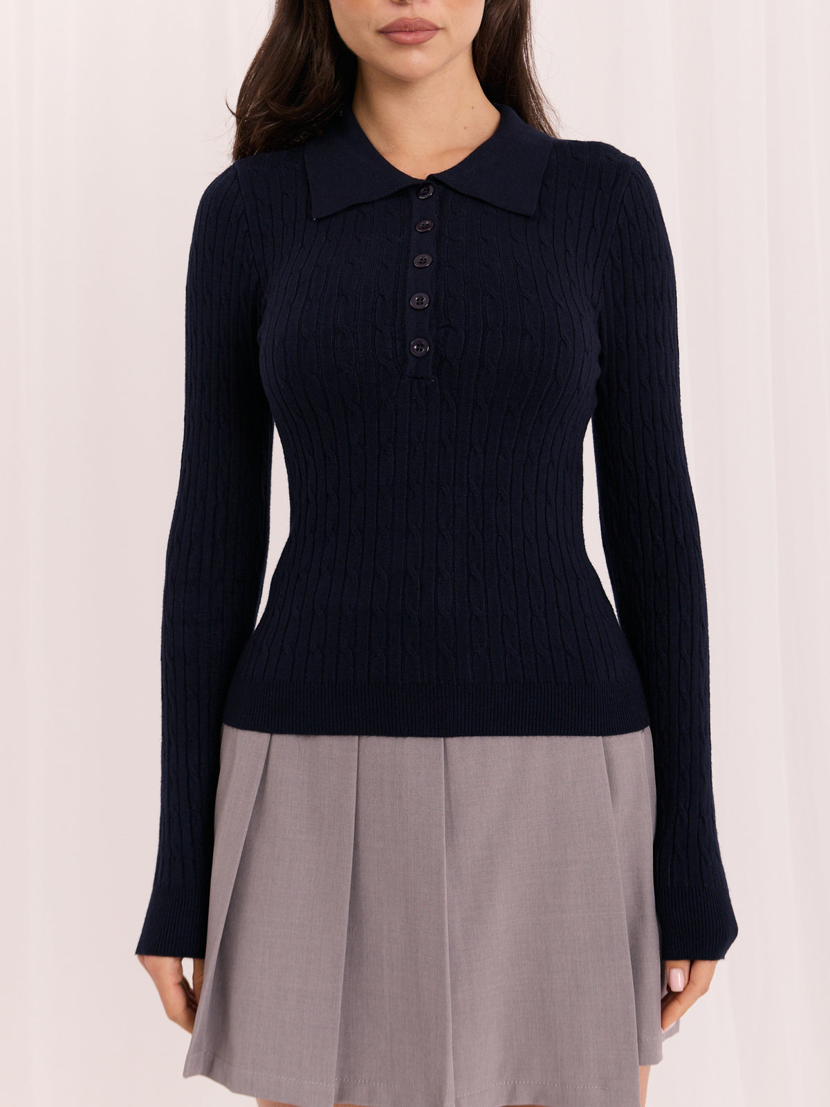 MELFIA – Zopfstrick-Pullover im Polo-Look
