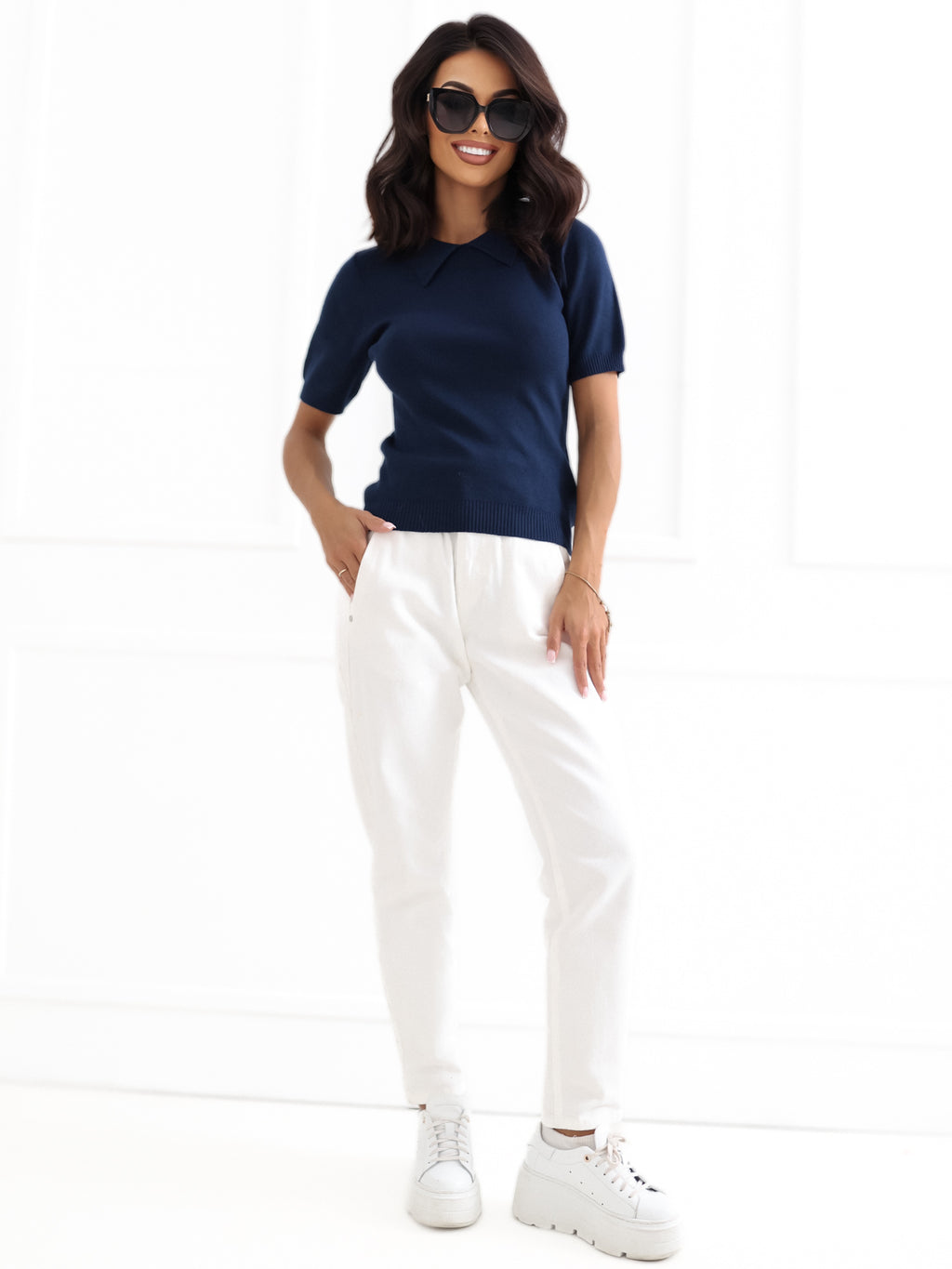MELFIA® Damen-Polo-Pullover mit kurzen Ärmeln