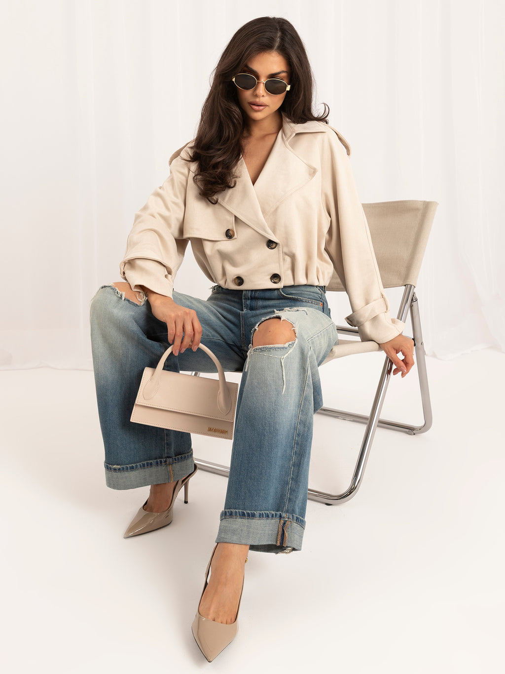 MELFIA Faux Suede Cropped Jacket