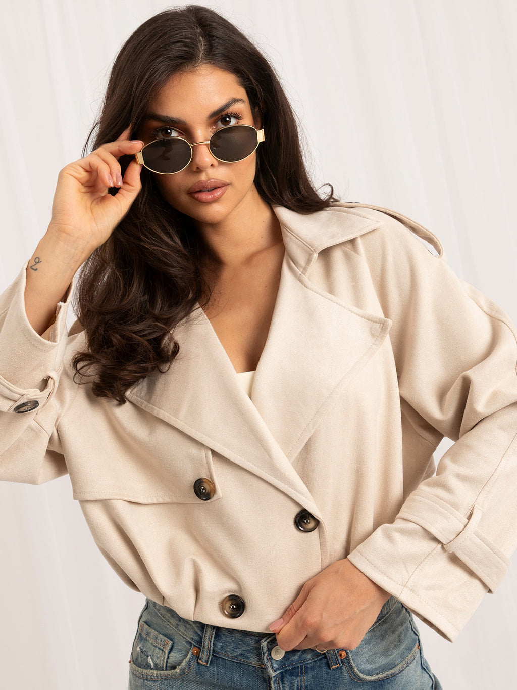 MELFIA Faux Suede Cropped Jacket