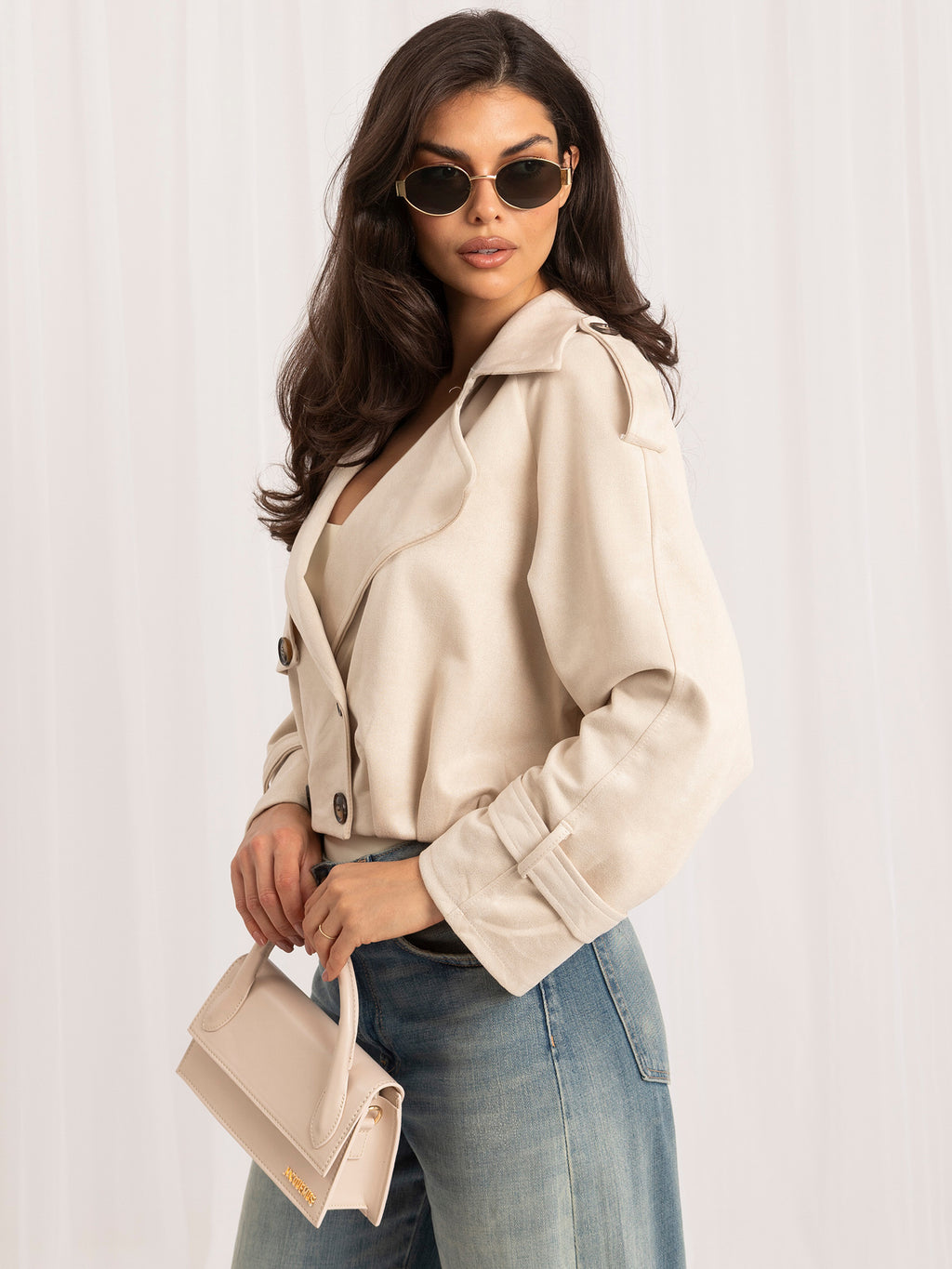 MELFIA Faux Suede Cropped Jacket