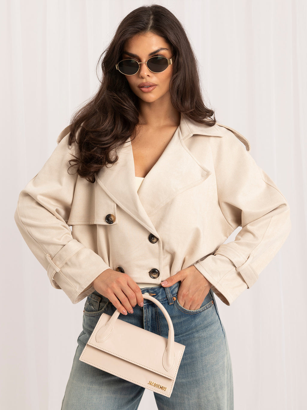 MELFIA Faux Suede Cropped Jacket