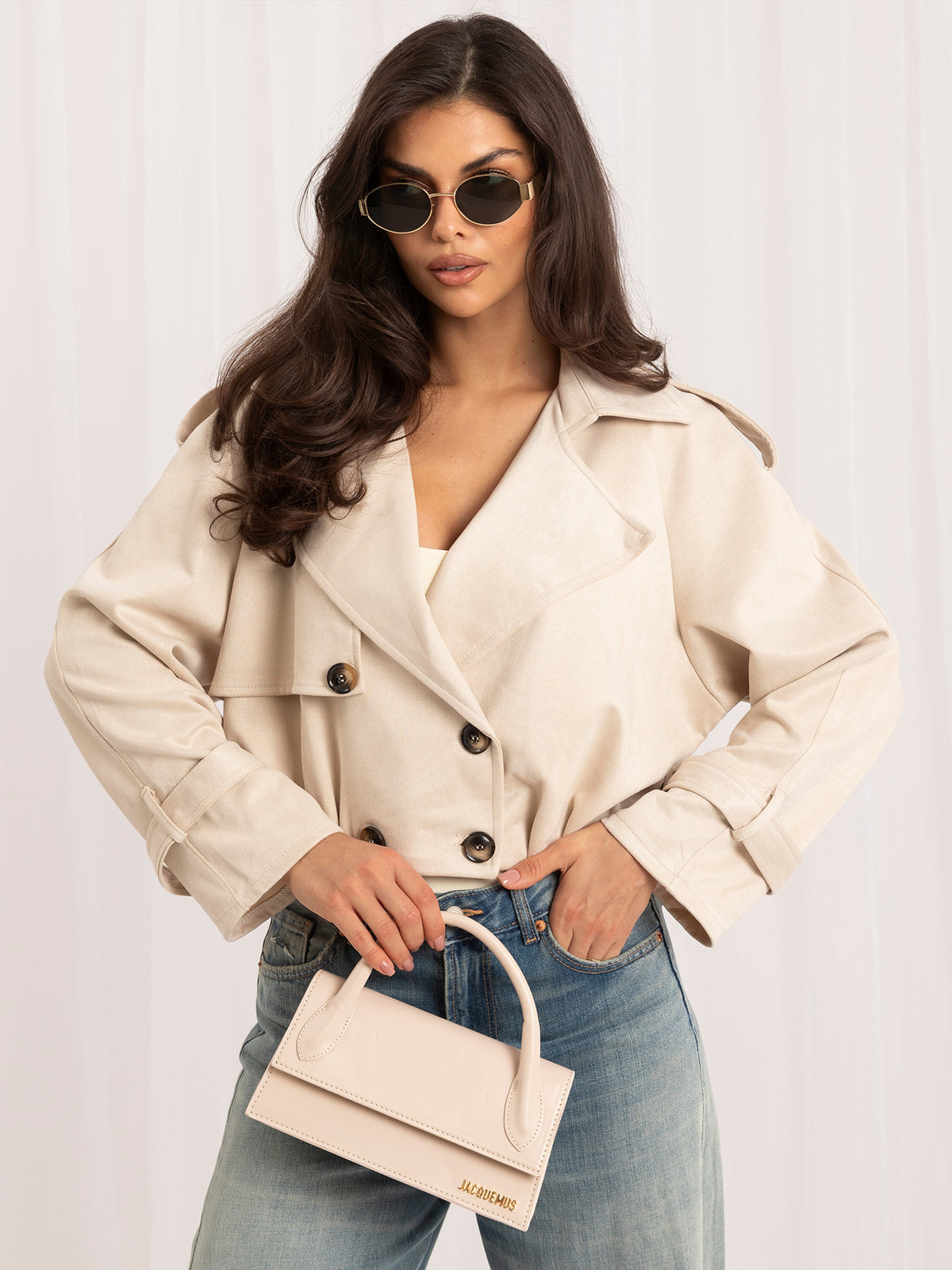MELFIA Faux Suede Cropped Jacket
